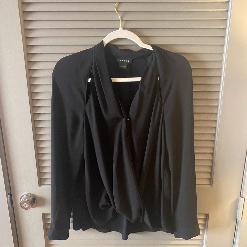 Trouve Faux Wrap Black Top Size Large